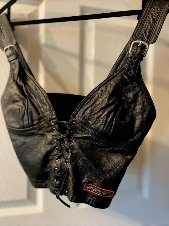 Harley-Davidson Tops - Harley-Davidson Black Genuine Leather Lace-Up Corset Top